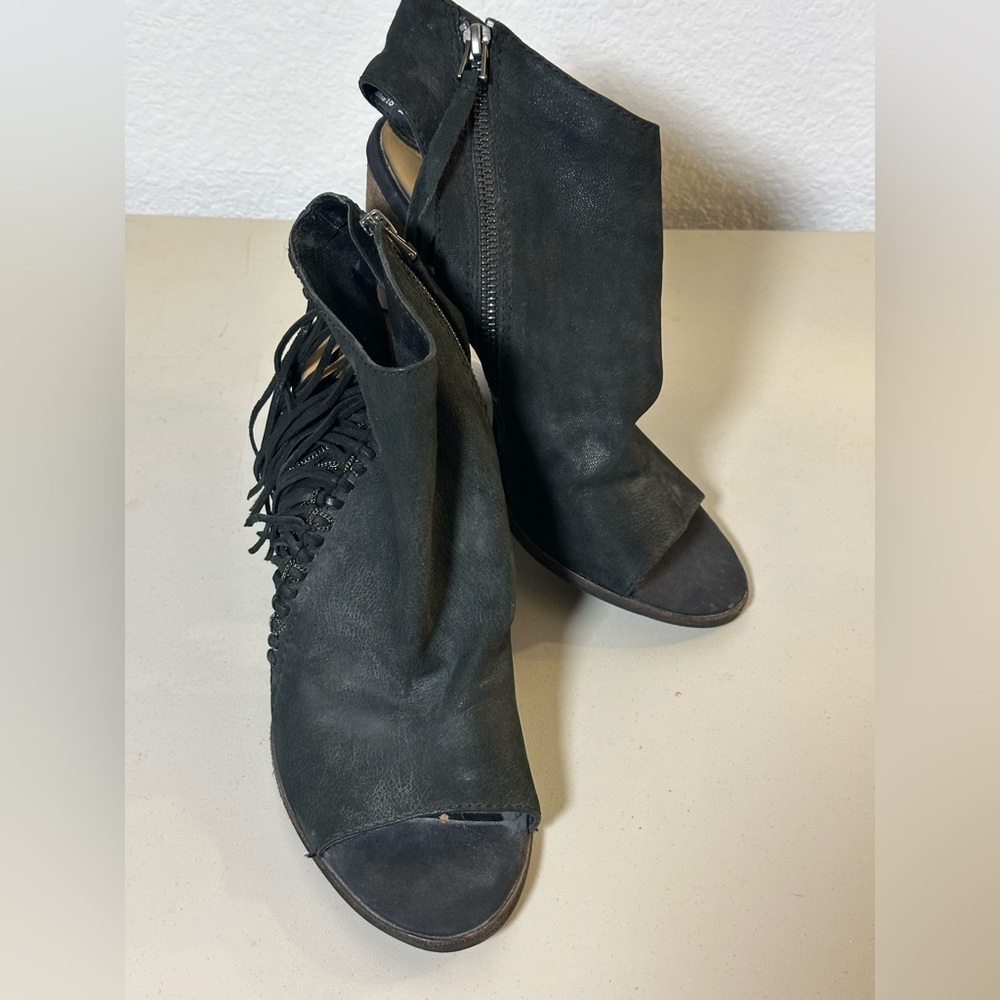 Dolce Vita Charcoal Fringe Peep-Toe Heeled Shoes